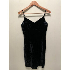 Vintage La Nuit Juniors Mini Dress Size 7 Black Velvet Strappy Witchy Goth 90s